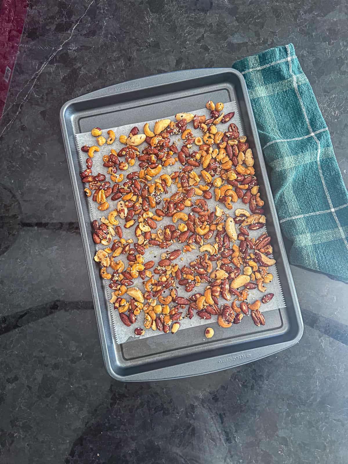 Rimmed Baking Sheet Tray with Everything Spiced Nuts 