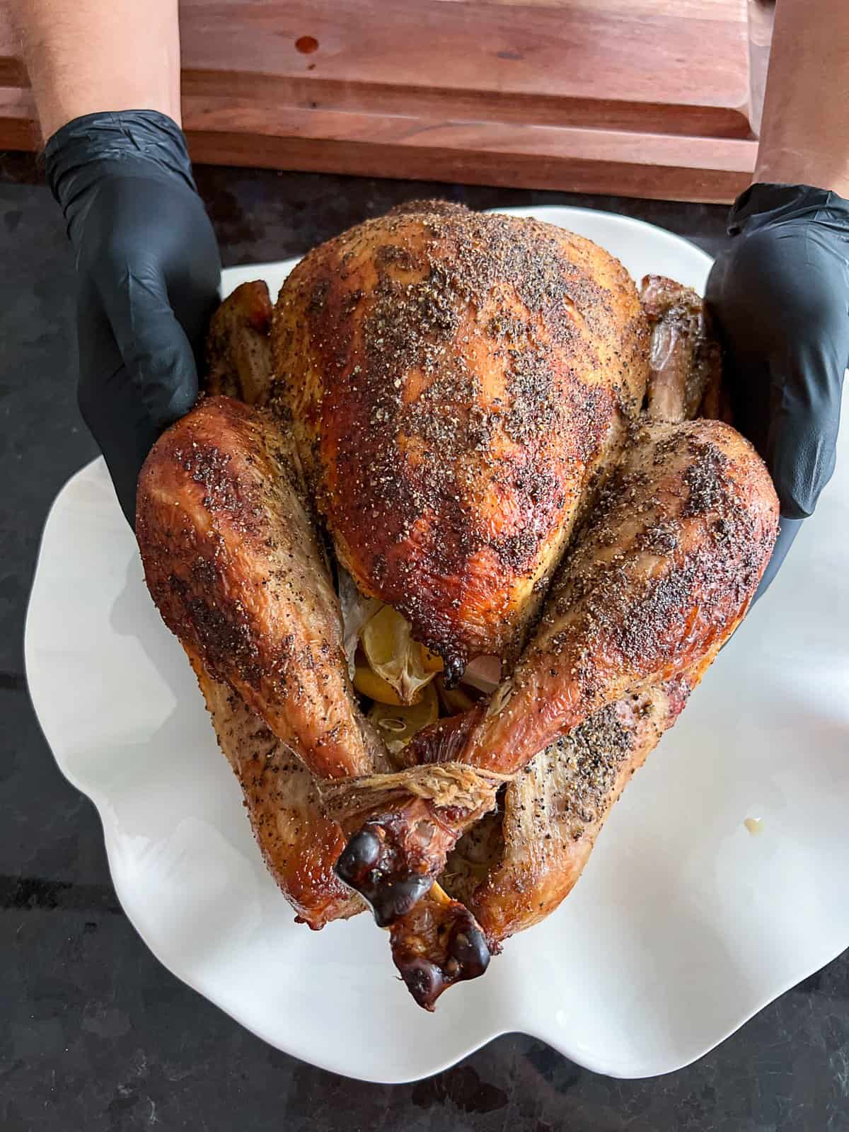 Roasted Brined Turkey On Thanksgiving Dinner Platter