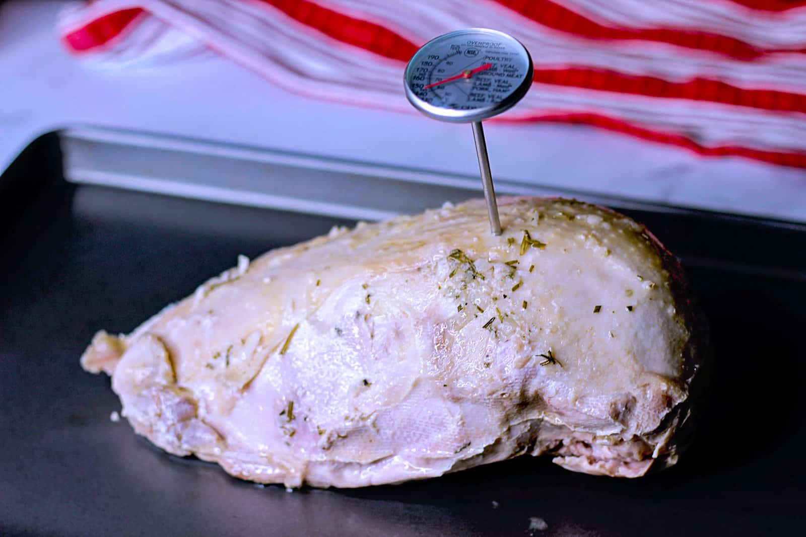 Sous Vide Cooked Turkey Breast on broiling tray