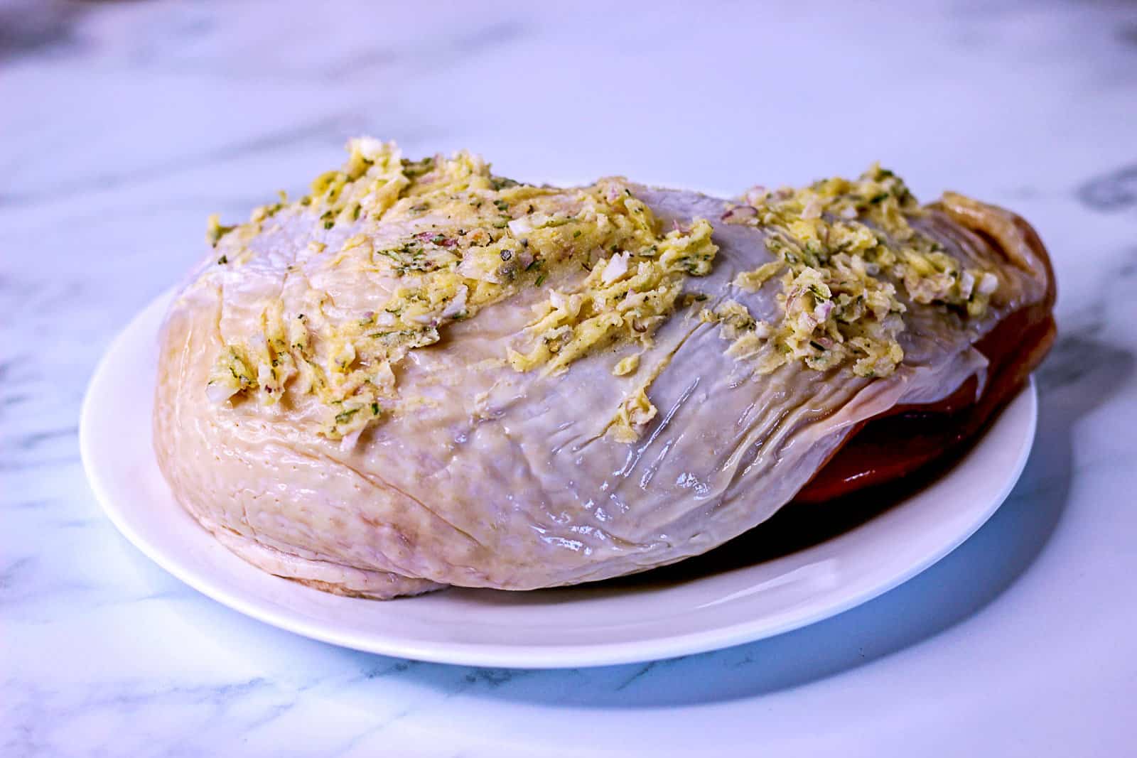 Sous Vide Turkey Breast Covered in Ghee Herb Paste for Broiling