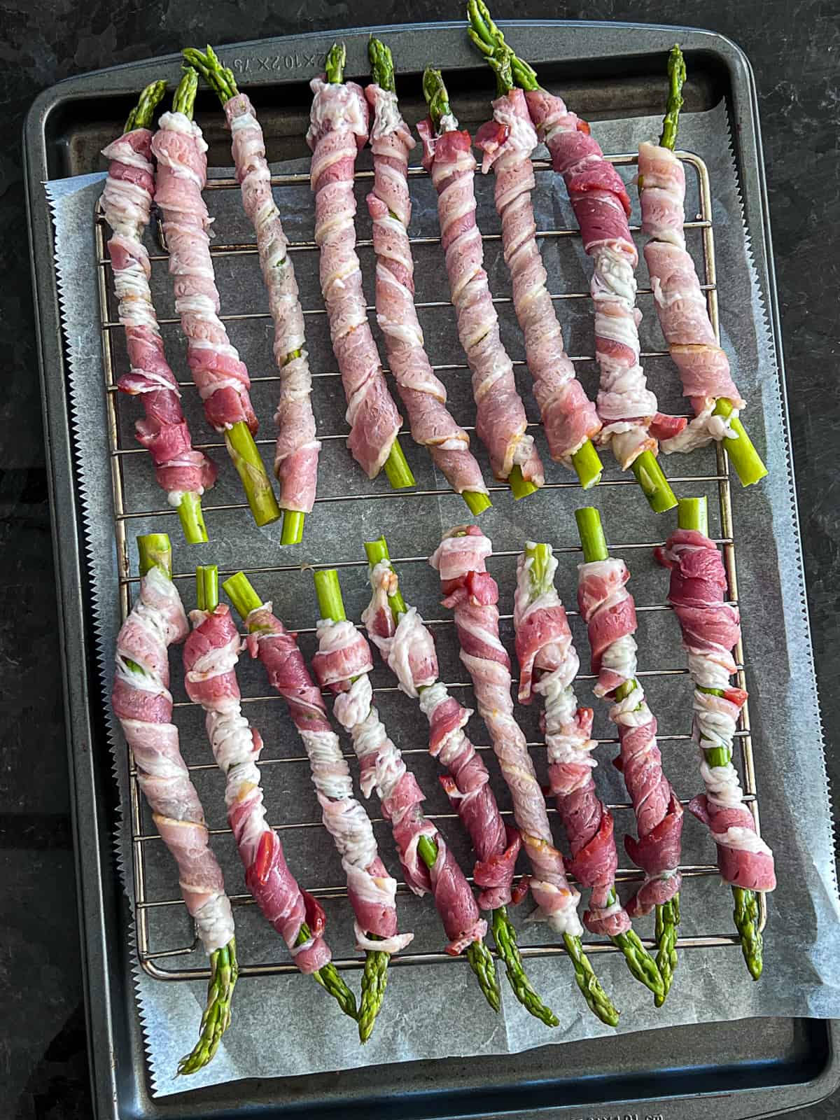 Tray of Bacon Wrapped Asparagus Recipe