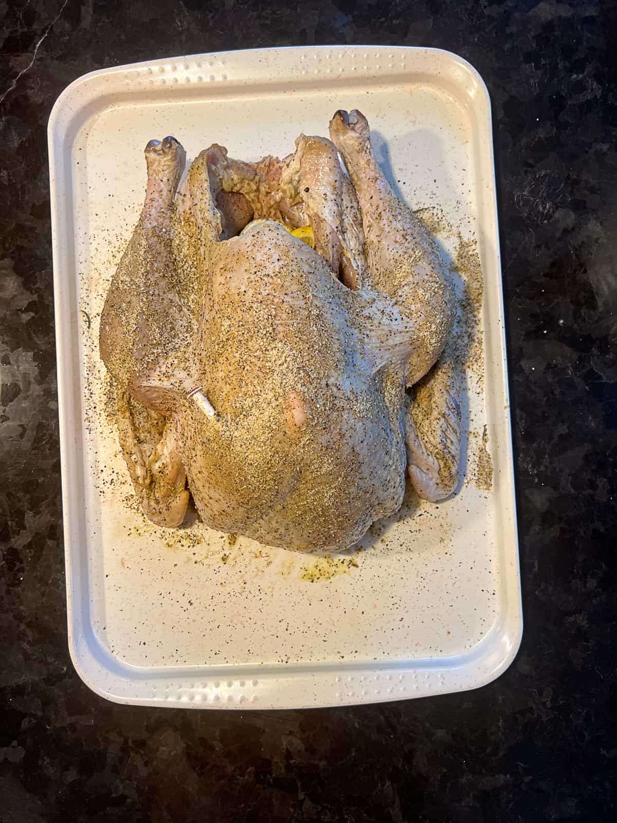 Whole Turkey Seasoned on a tray