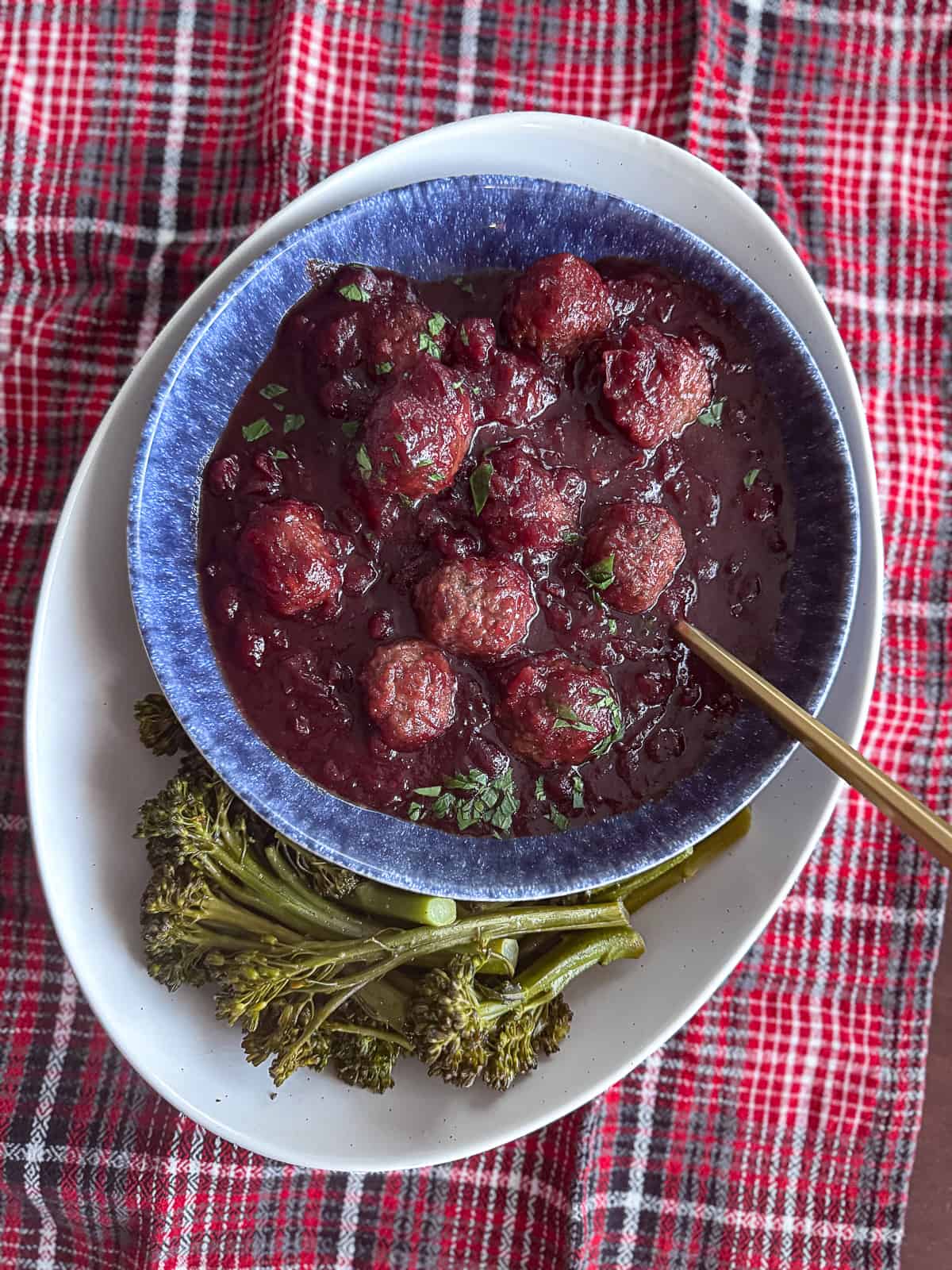 Cranberry BBQ Meatballs In Serving Dish
