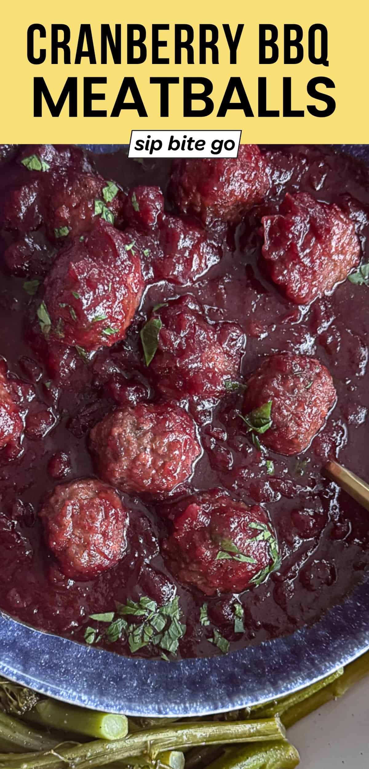 Cranberry BBQ Meatballs recipe with text overlay