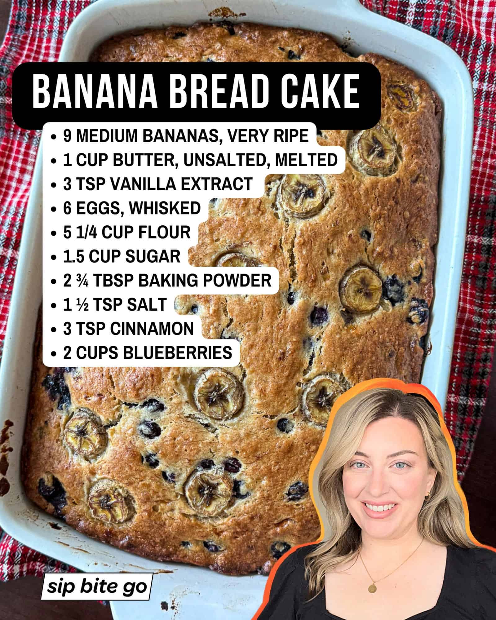 Infographic with Banana Bread Cake Ingredients