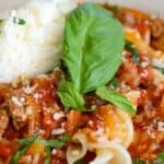 Lasagna Soup recipe image with text overlay