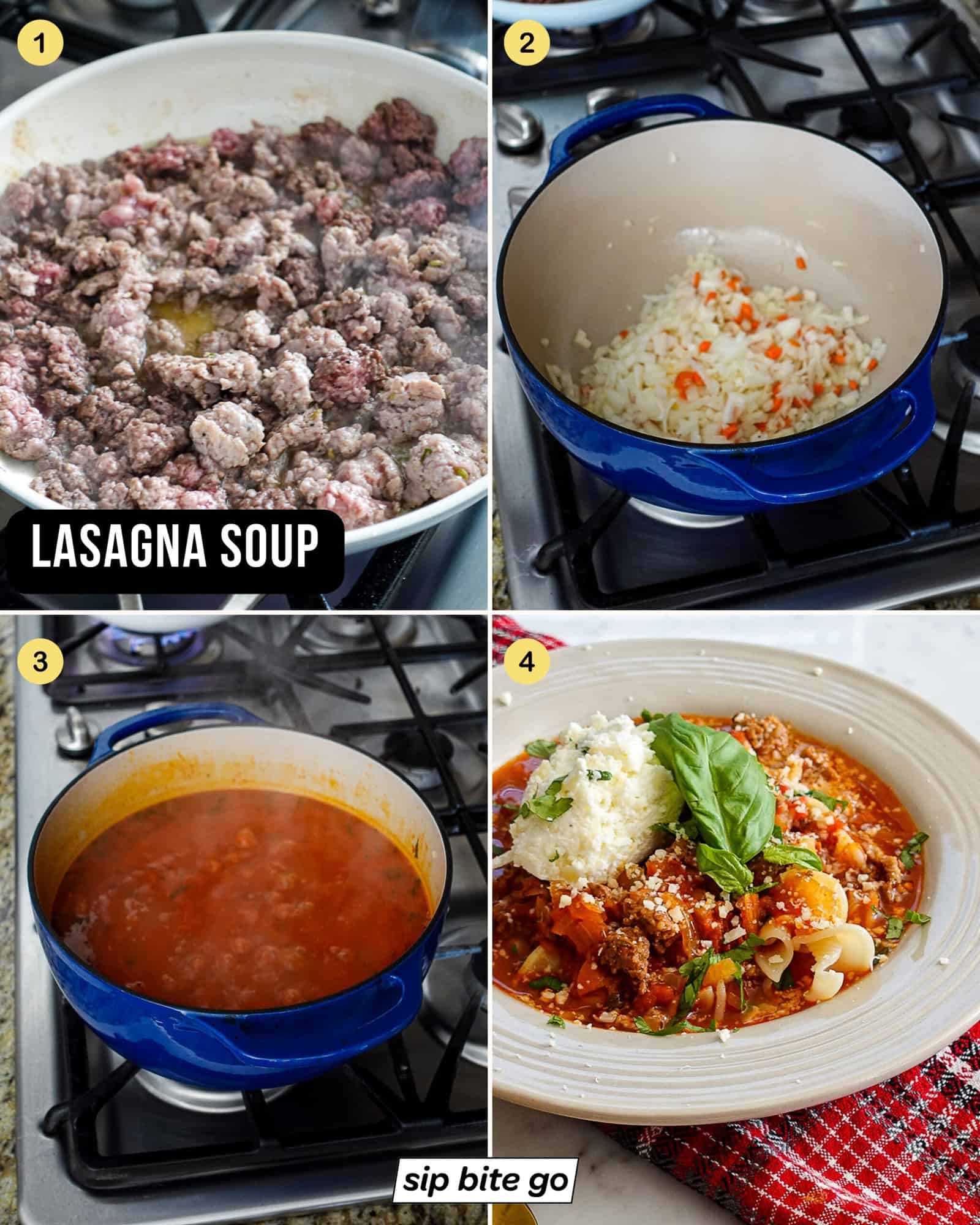 List of ingredients for Lasagna Soup Recipe Steps Overview collage
