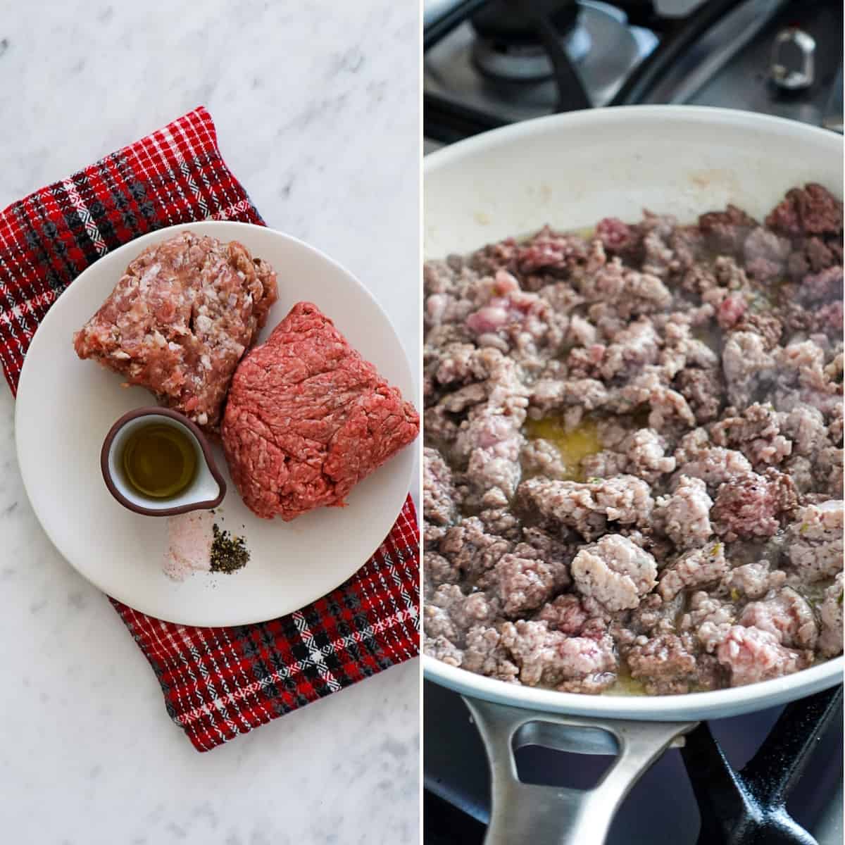 Step ingredients and image of browning the meat