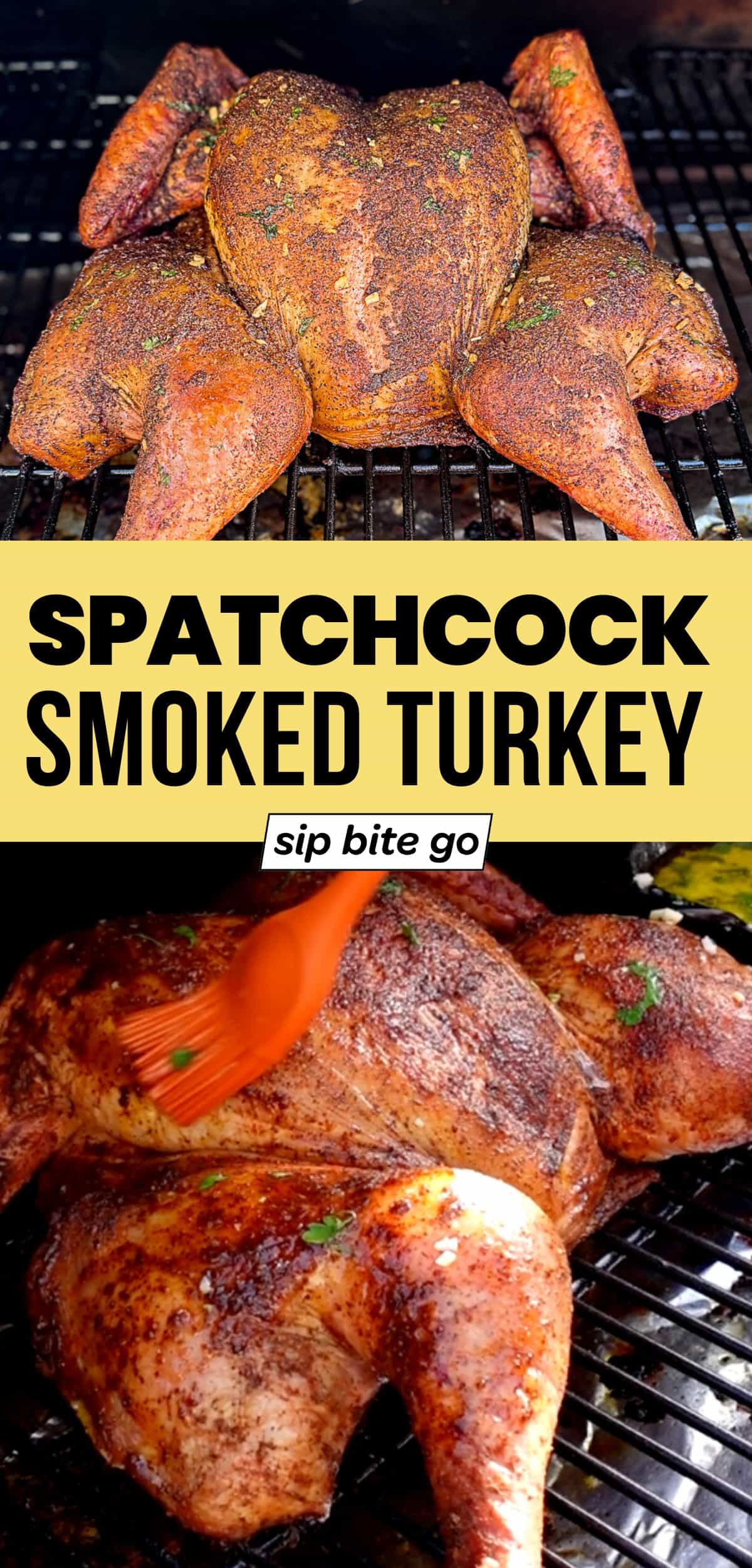 Spatchcock Smoked Turkey Recipe with text overlay