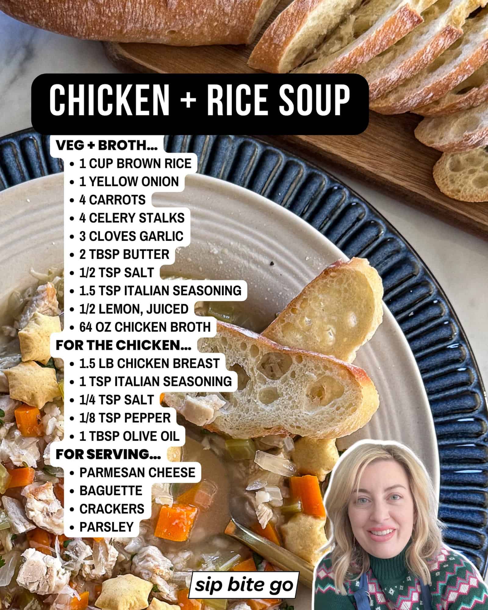 List of ingredients to make chicken and rice soup