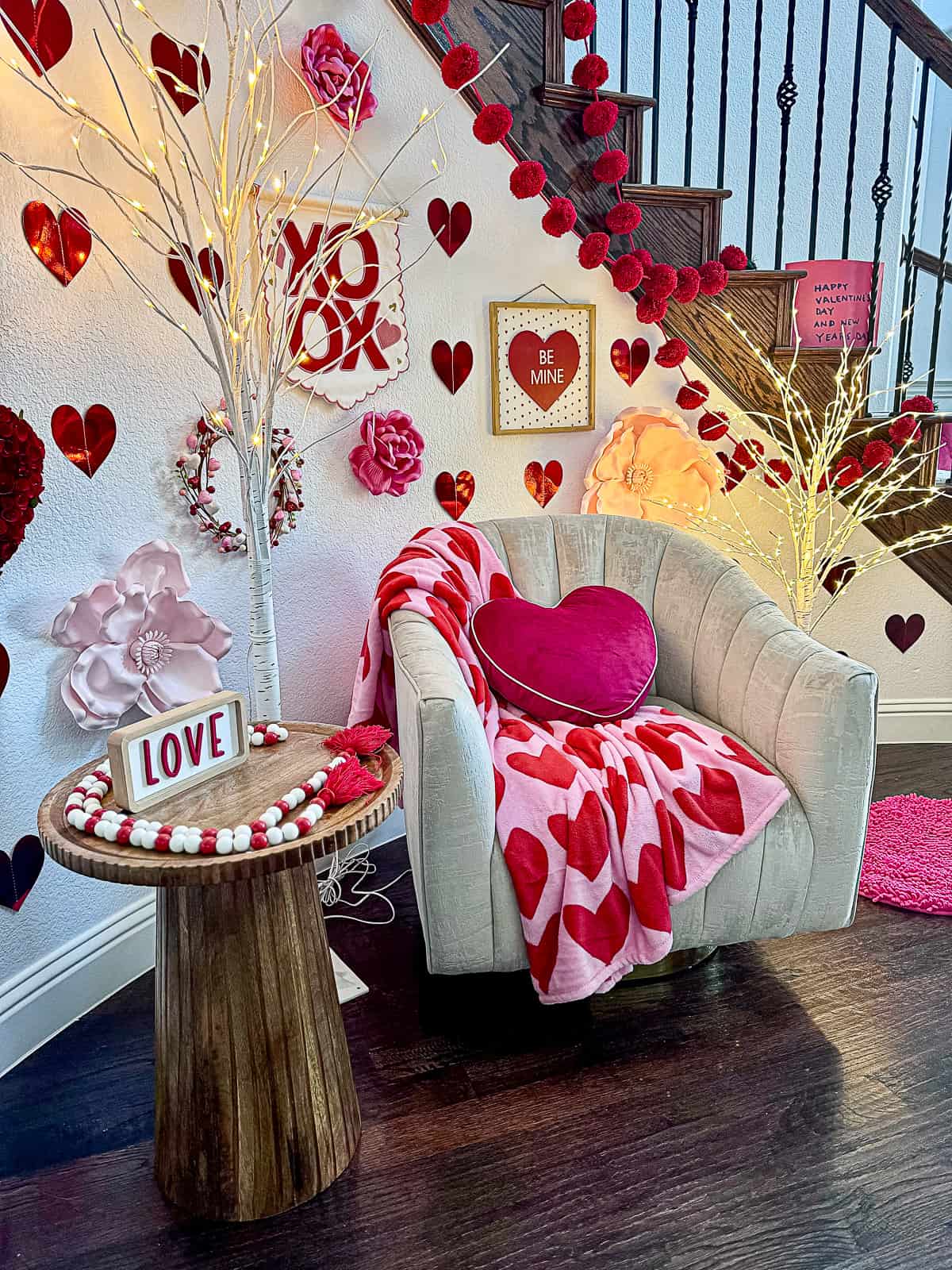 Valentine's Day Heart Shaped Pillow and Blanket on a ChairSipBiteGo