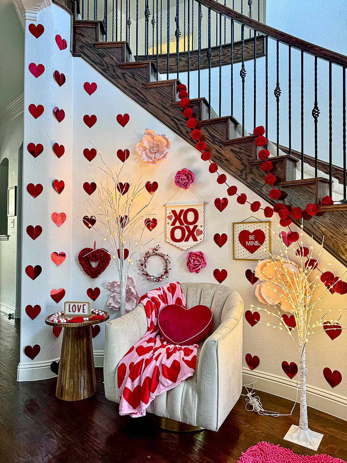 Valentine's Day Stairway Decor Banister