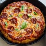 Cast Iron Skillet Pizza Recipe with Pepperoni and Cheese