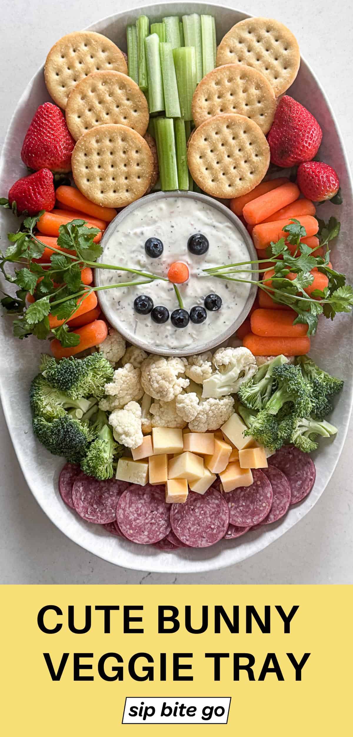 Cute Bunny Veggie Tray for Easter with text overlay