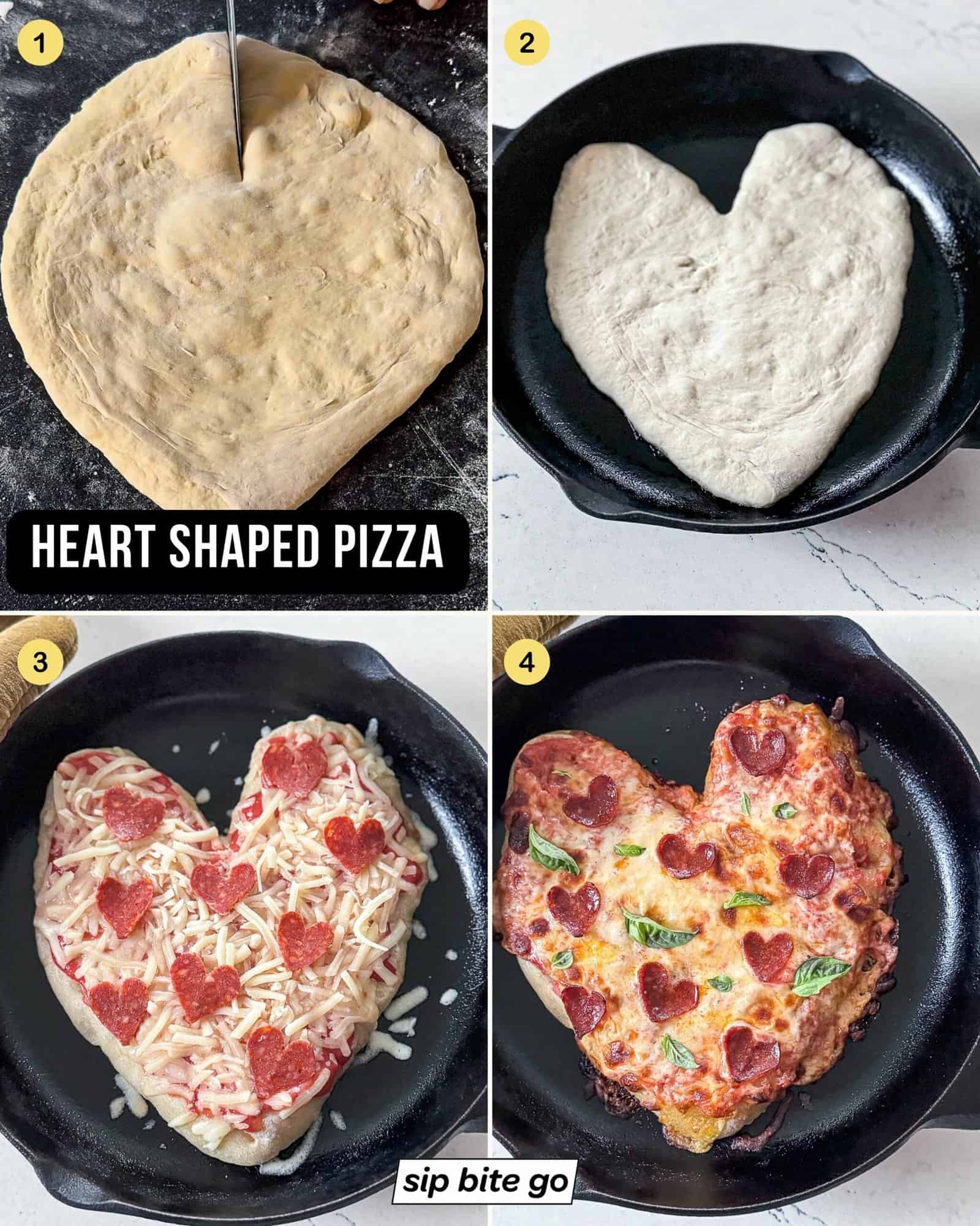Heart Shaped Pizza step by step recipe overview