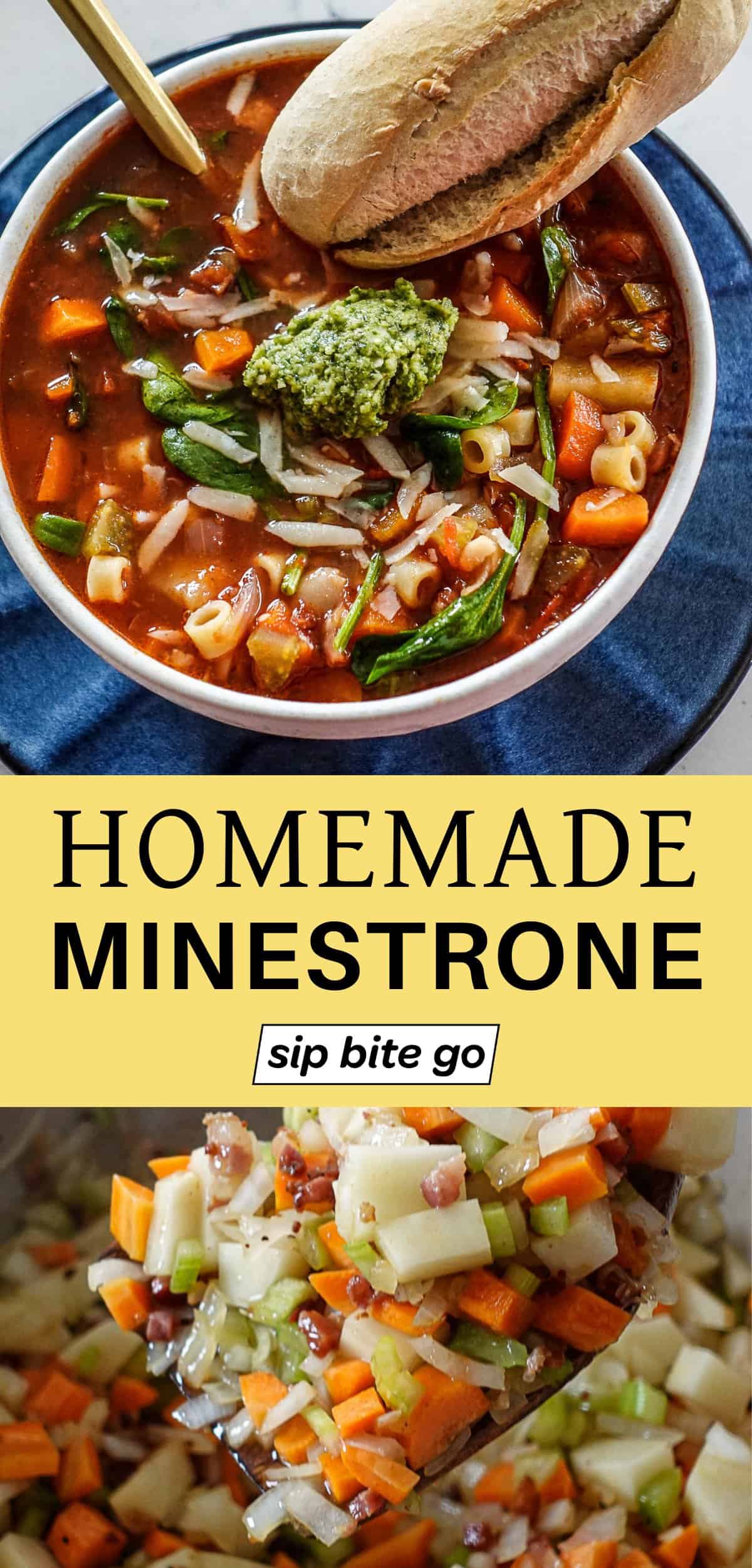 Minestrone Soup Recipe before and after photos with text overlay