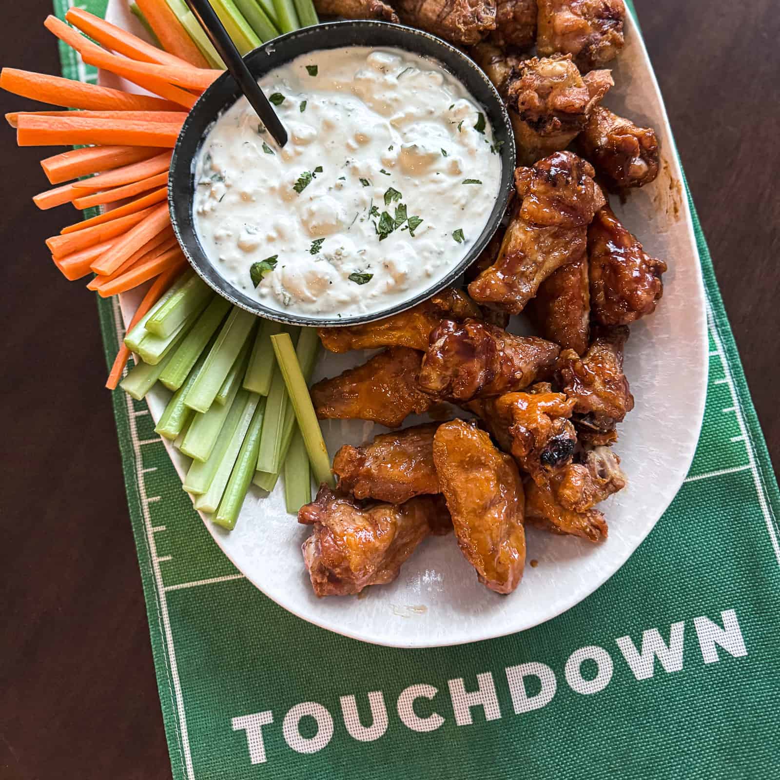 Platter of Super Bowl Food on Football Table Runner