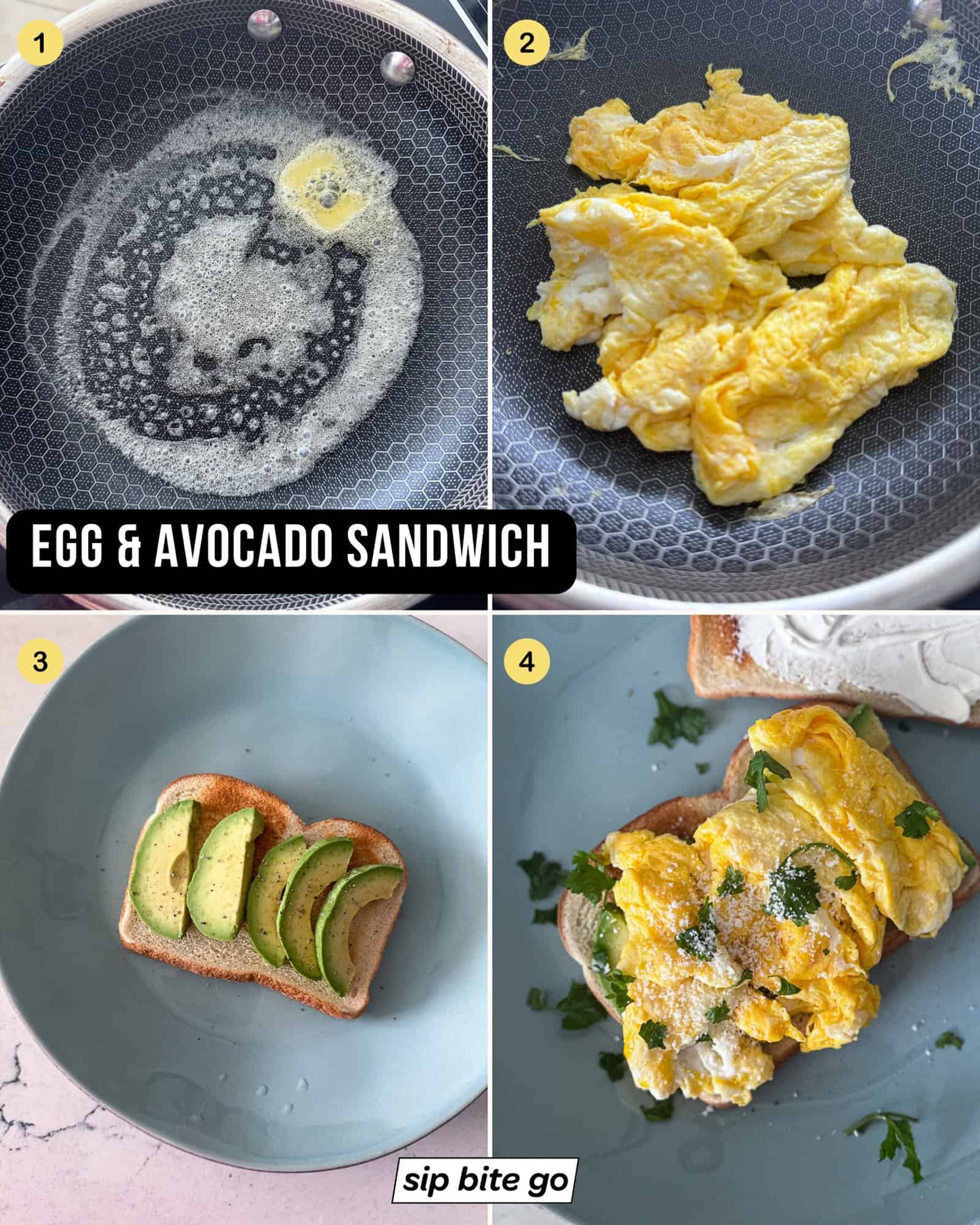 Recipe Steps for making Egg and Avocado Sandwich