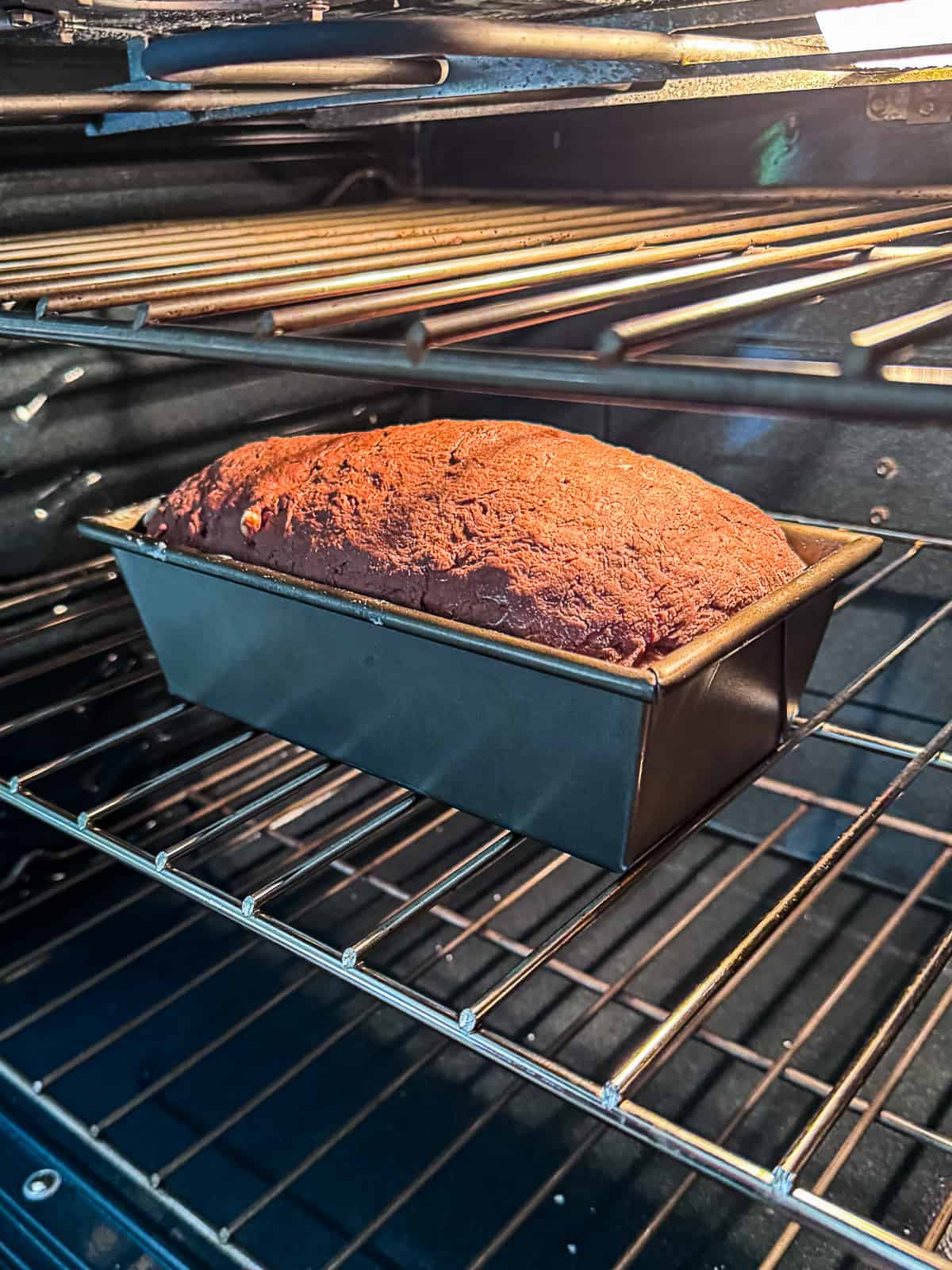 Baking Chocolate Yeast Bread In The Oven In A Loaf Pan