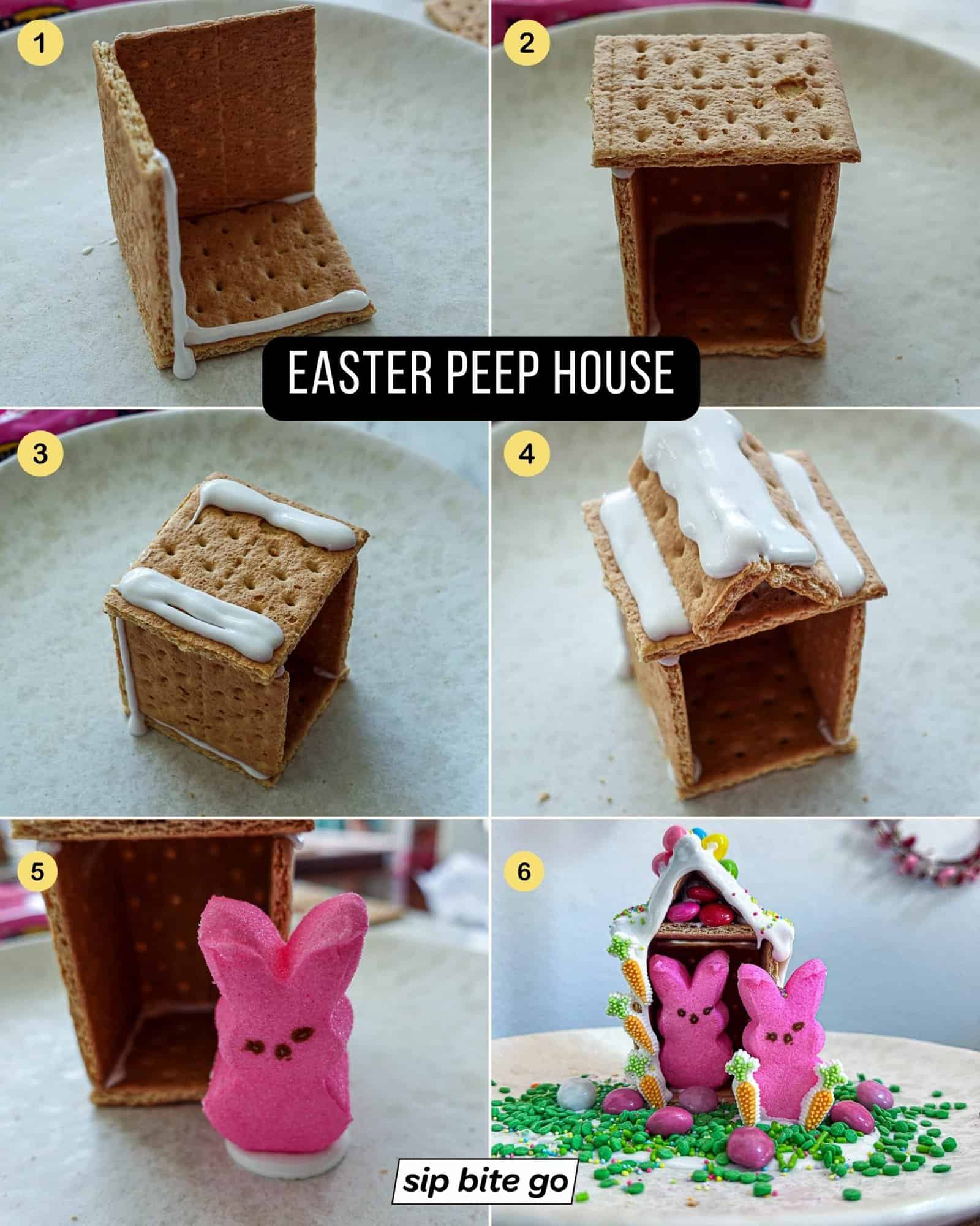 Detailed step by step instructions for making a peep house with Easter Candy