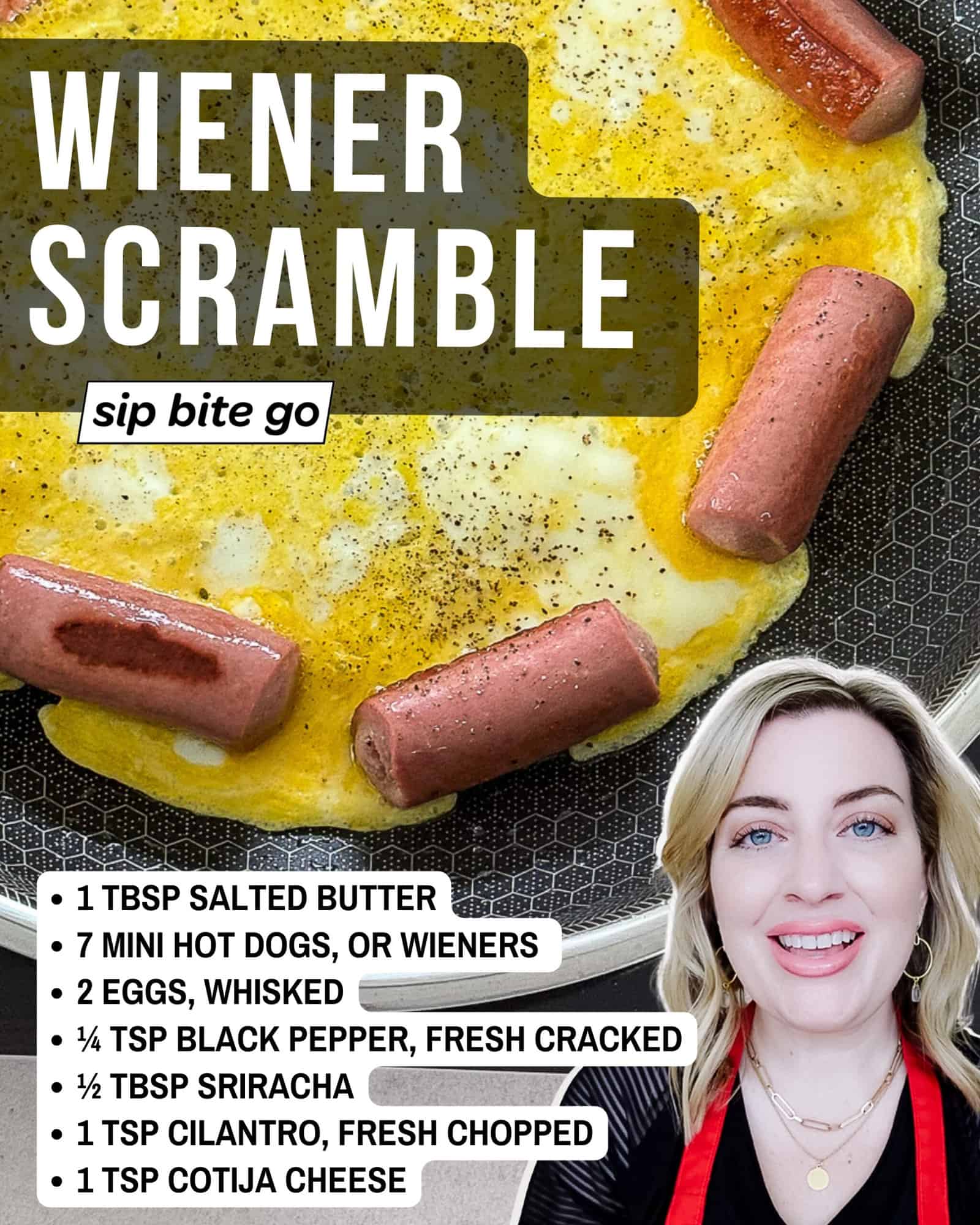 Little Wiener Scramble recipe ingredients list including hot dogs and eggs