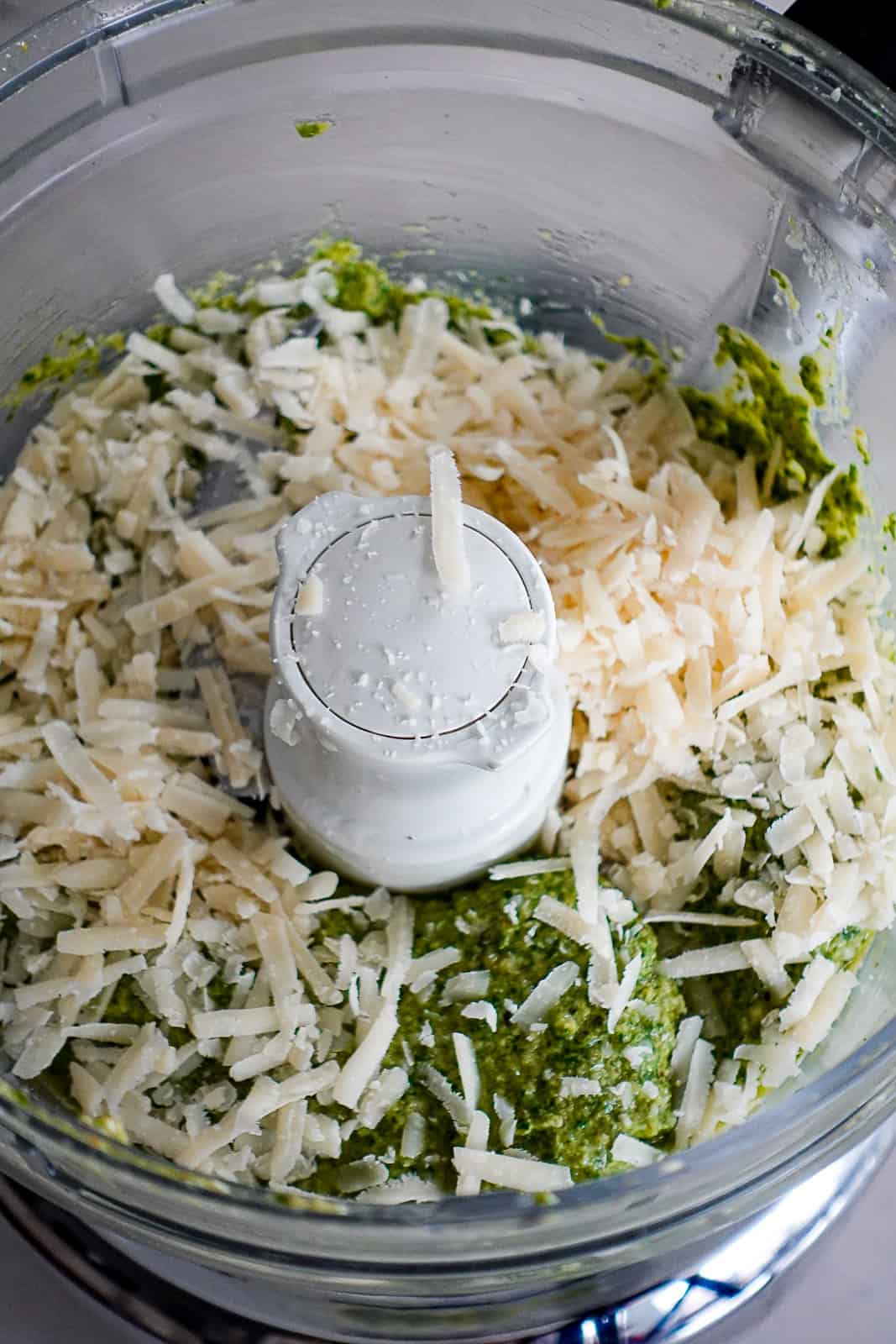 Parmesan Cheese with Basil Pesto in Food Processor