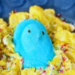 Peeps Scramble Easter Brunch Recipe with Easter candy box and text overlay