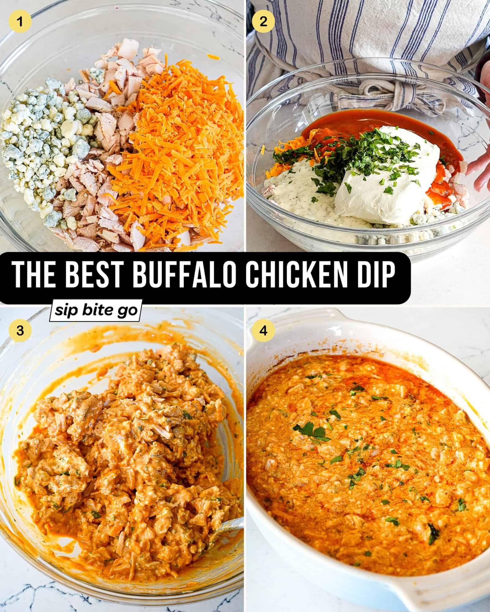 Recipe steps to make homemade buffalo chicken dip