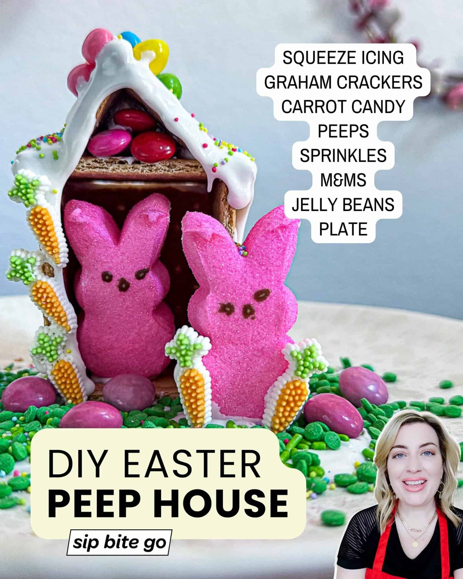 Supplies for making a graham cracker peep house Easter craft