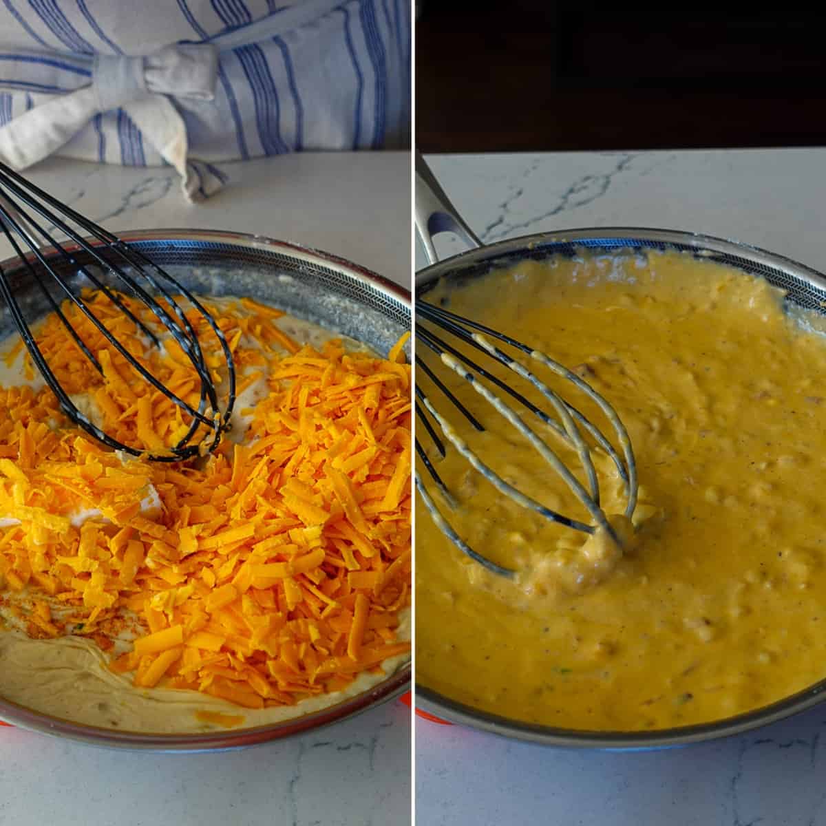 before and after making cheese sauce