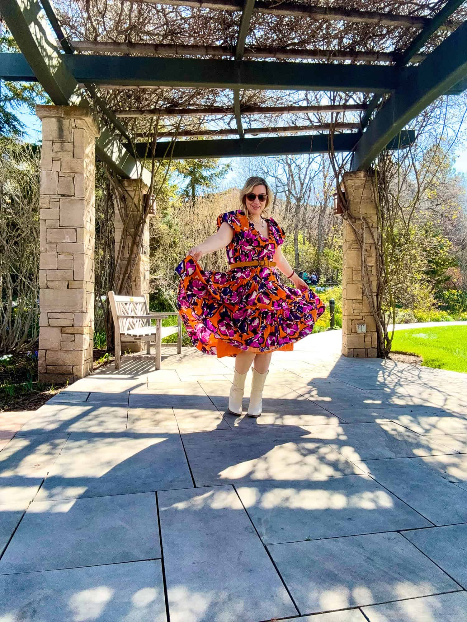 Jenna Passaro travel blogger in floral dress visiting Red Butte Gardens in Salt Lake City Utah
