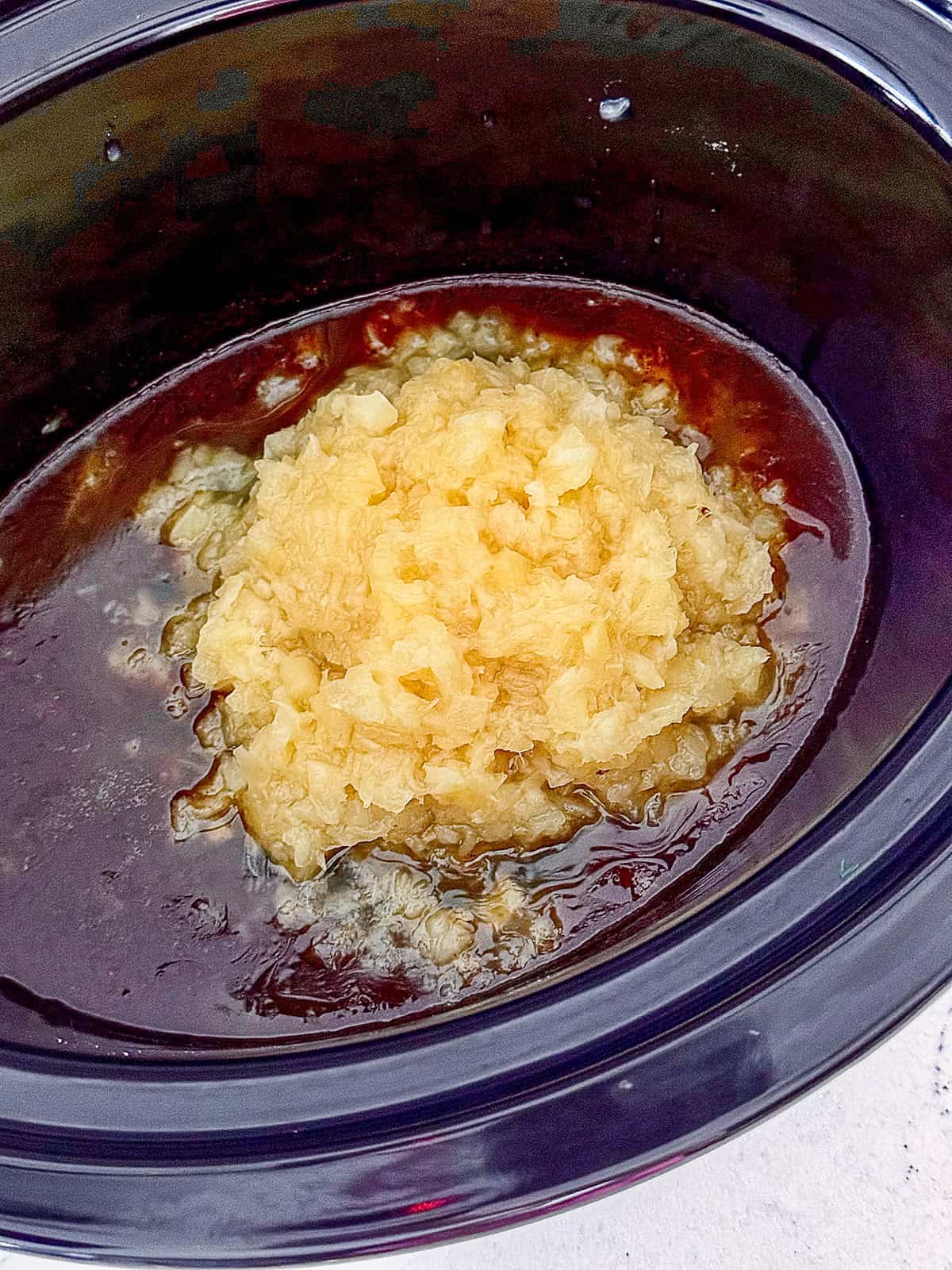 Pineapple and BBQ sauce in a crock pot