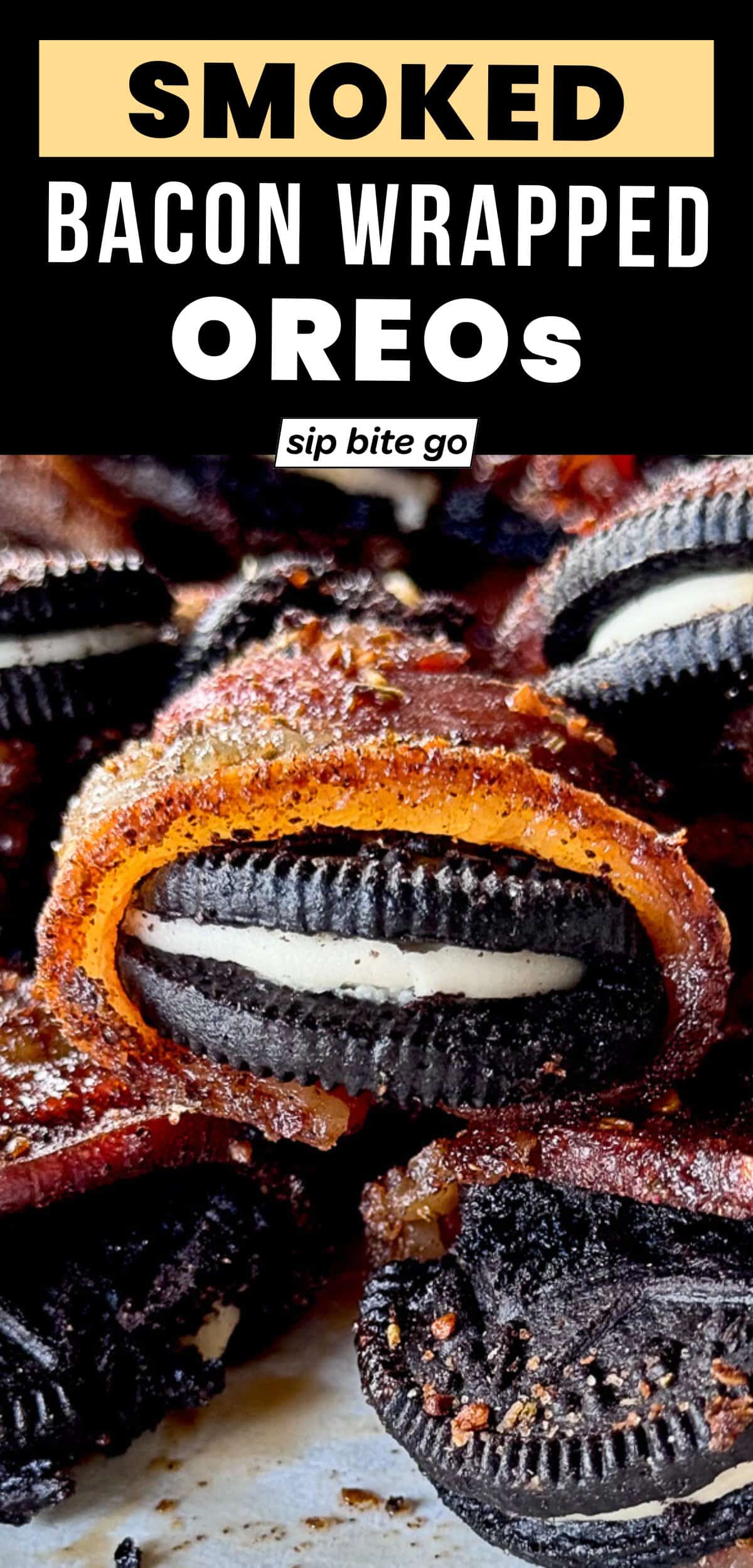 Traeger Smoked Bacon Wrapped Oreos Dessert with text overlay