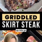 Griddled family style skirt steak dinner before and after
