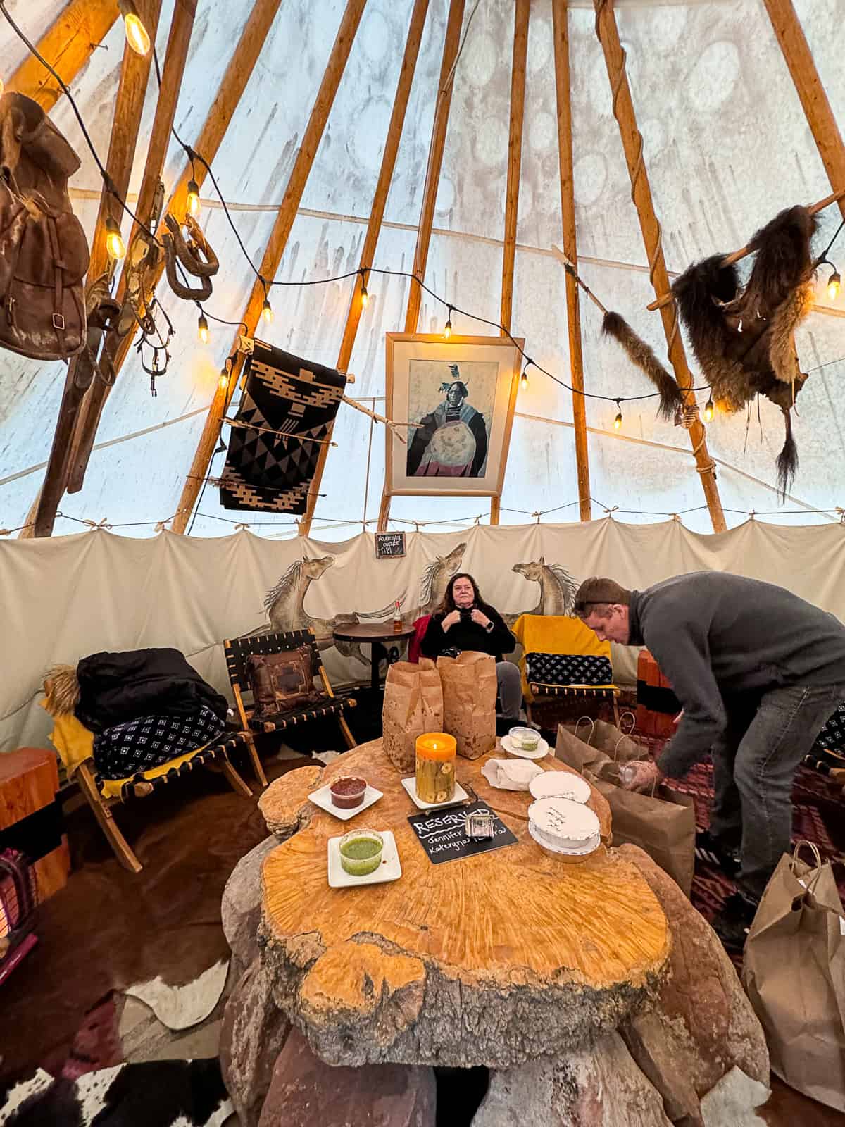 Inside teepee rental at Compass Rose Lodge Hotel
