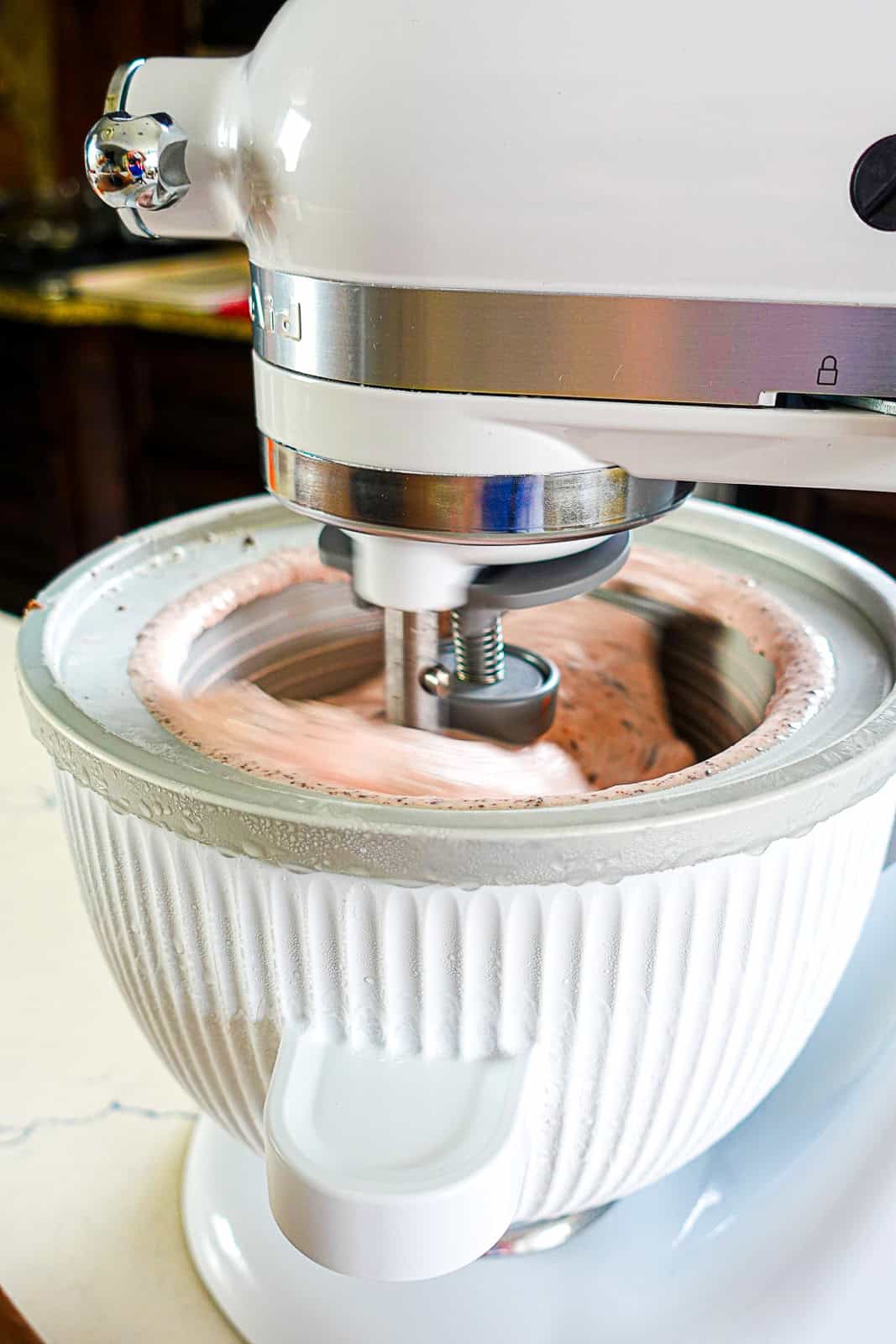 Making homemade ice cream with Kitchenaid ice cream attachment