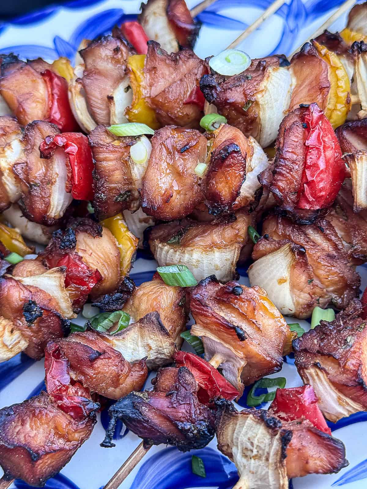 Closeup of Smoked Traeger Chicken Skewers