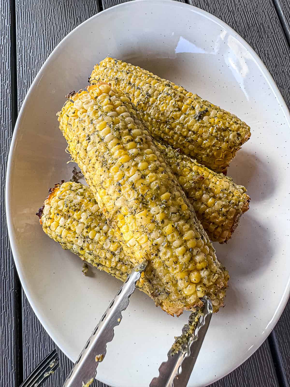 Corn on the Cob Smoked With Pesto On Serving Dish