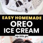 Homemade Cookies and Cream Oreo Ice Cream before and after with ingredients 