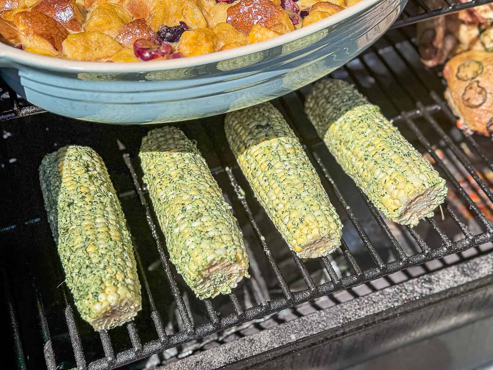 Pesto Seasoned Corn on the Cob with Pesto Smoking On Traeger Grills