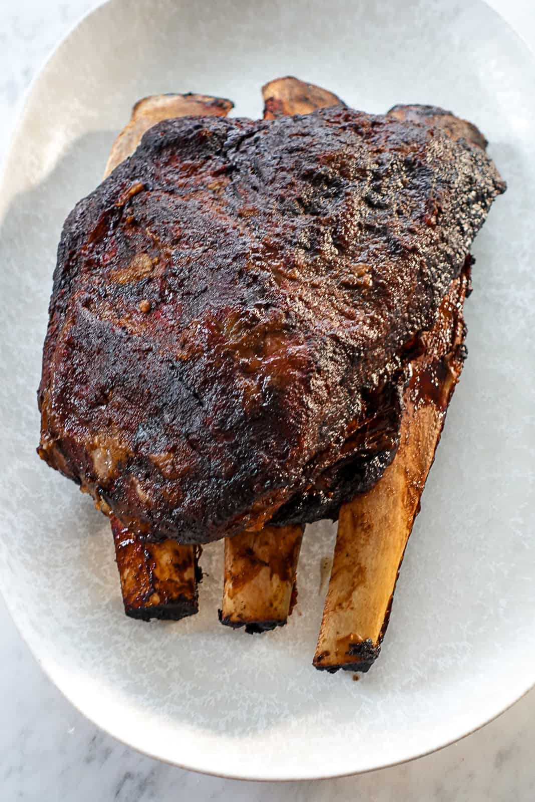 Rack of Beef Dino Ribs Smoked on Pellet Grill