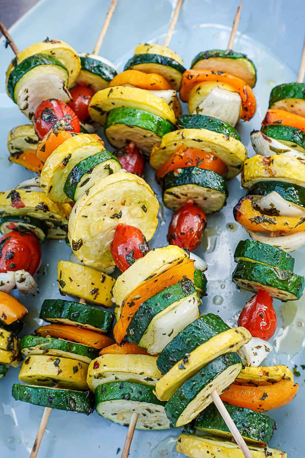 Serving Plate with BBQ Grilled Italian Zucchini Kababs
