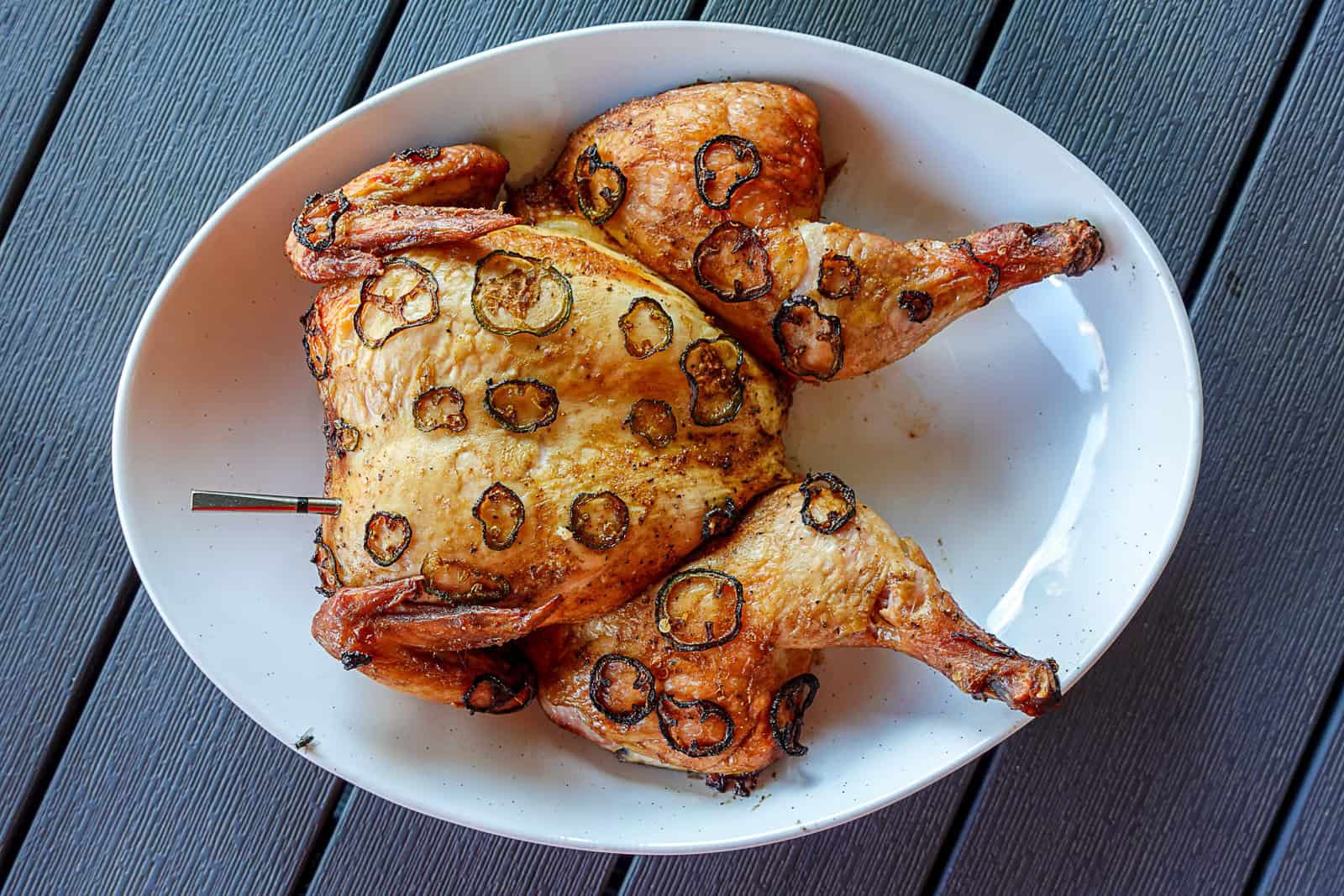 Spatchcock Smoked Chicken with Jalapenos