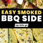 Traeger Smoker BBQ Side Dish Recipe with Before and After images of Smoked Zucchini and Summer Squash Salad