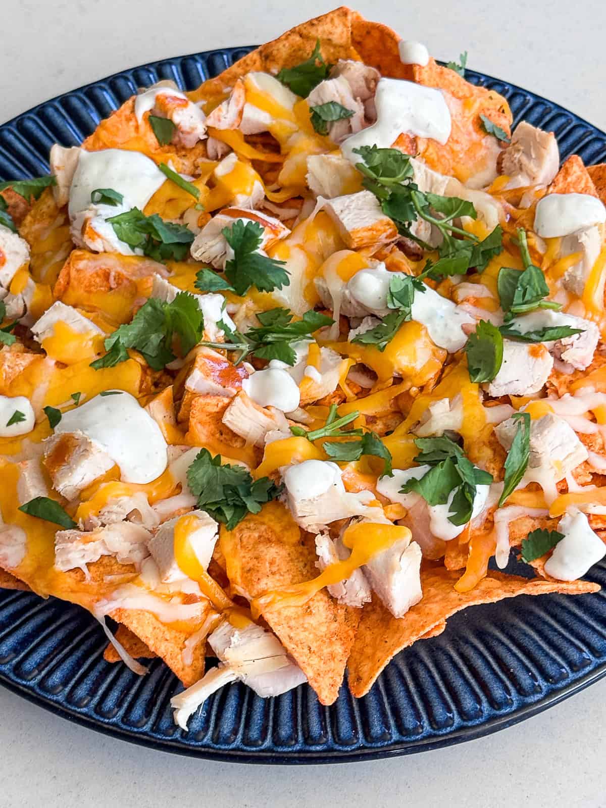 Plate with Buffalo Chicken Doritos Nachos
