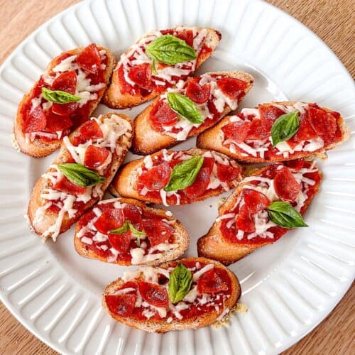 Plate with Pepperoni Pizza Baguette Bites