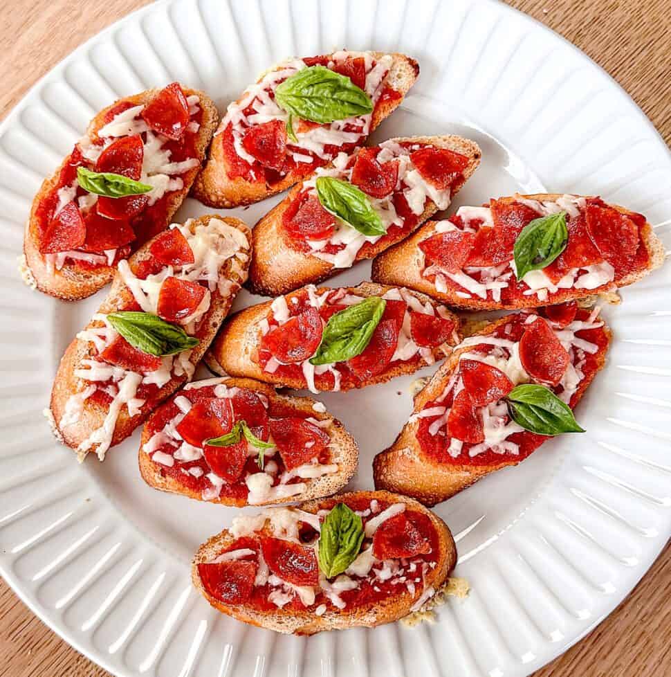 Plate with Pepperoni Pizza Baguette Bites
