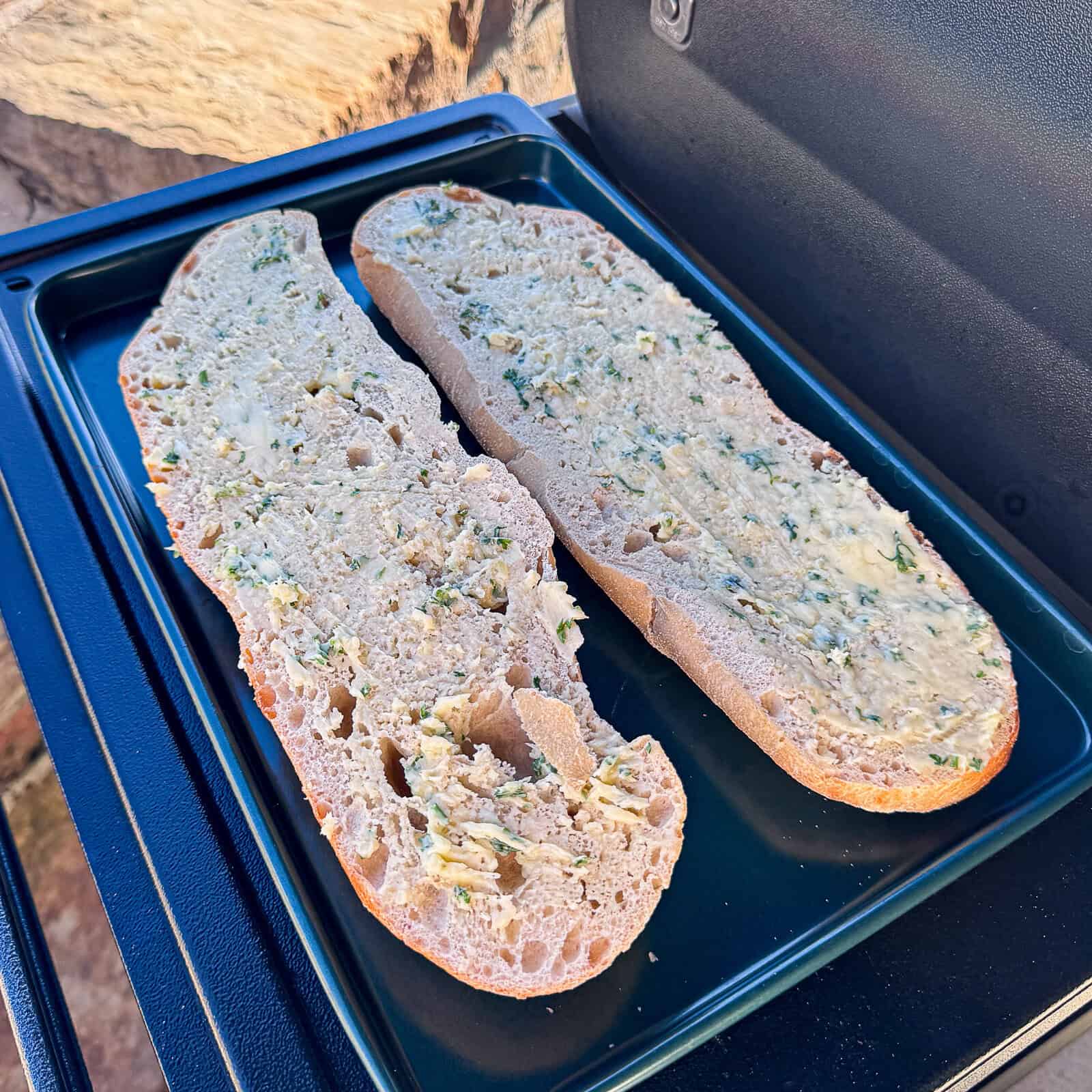 Garlic butter on French Bread Halves