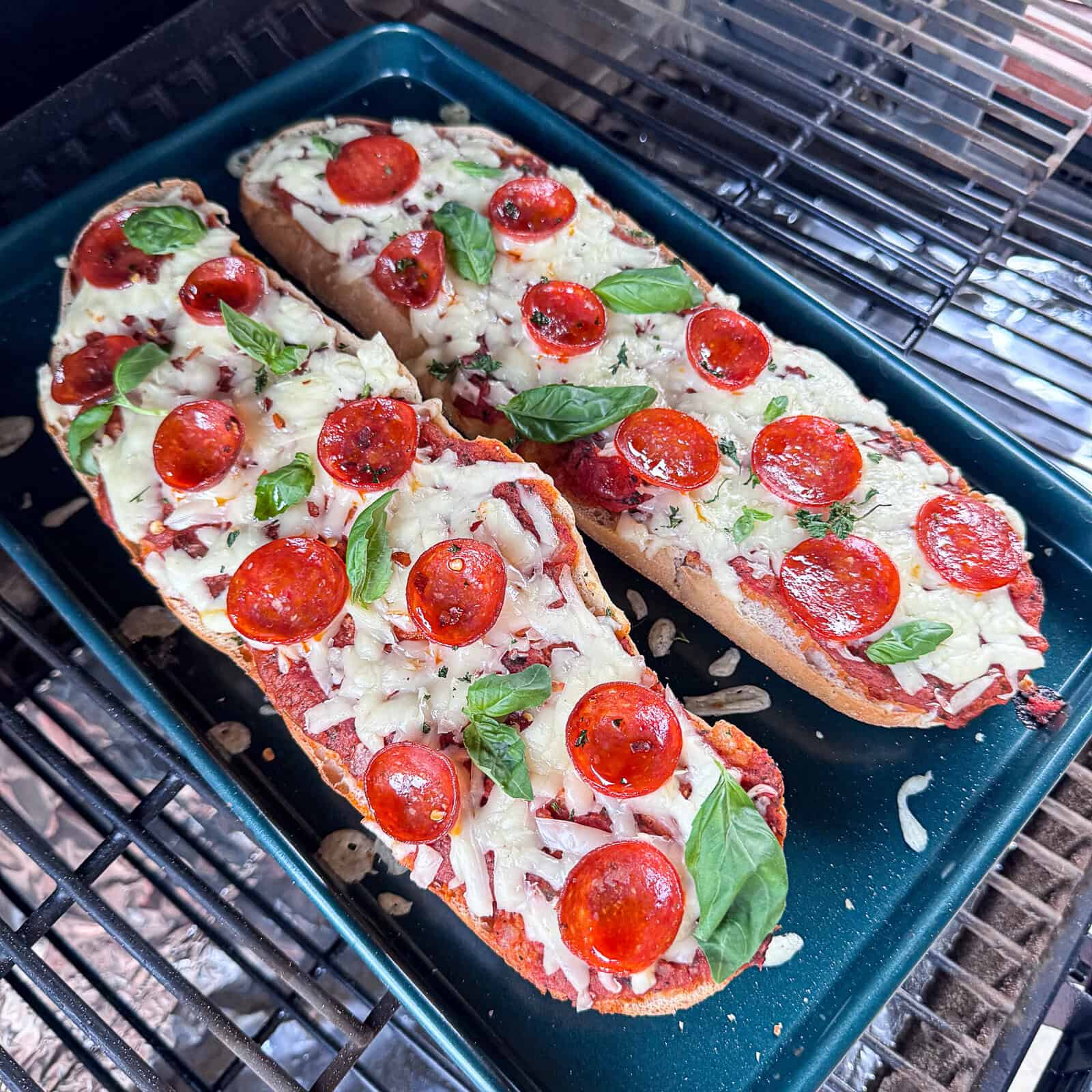 Grilled French Bread Pizza with Basil