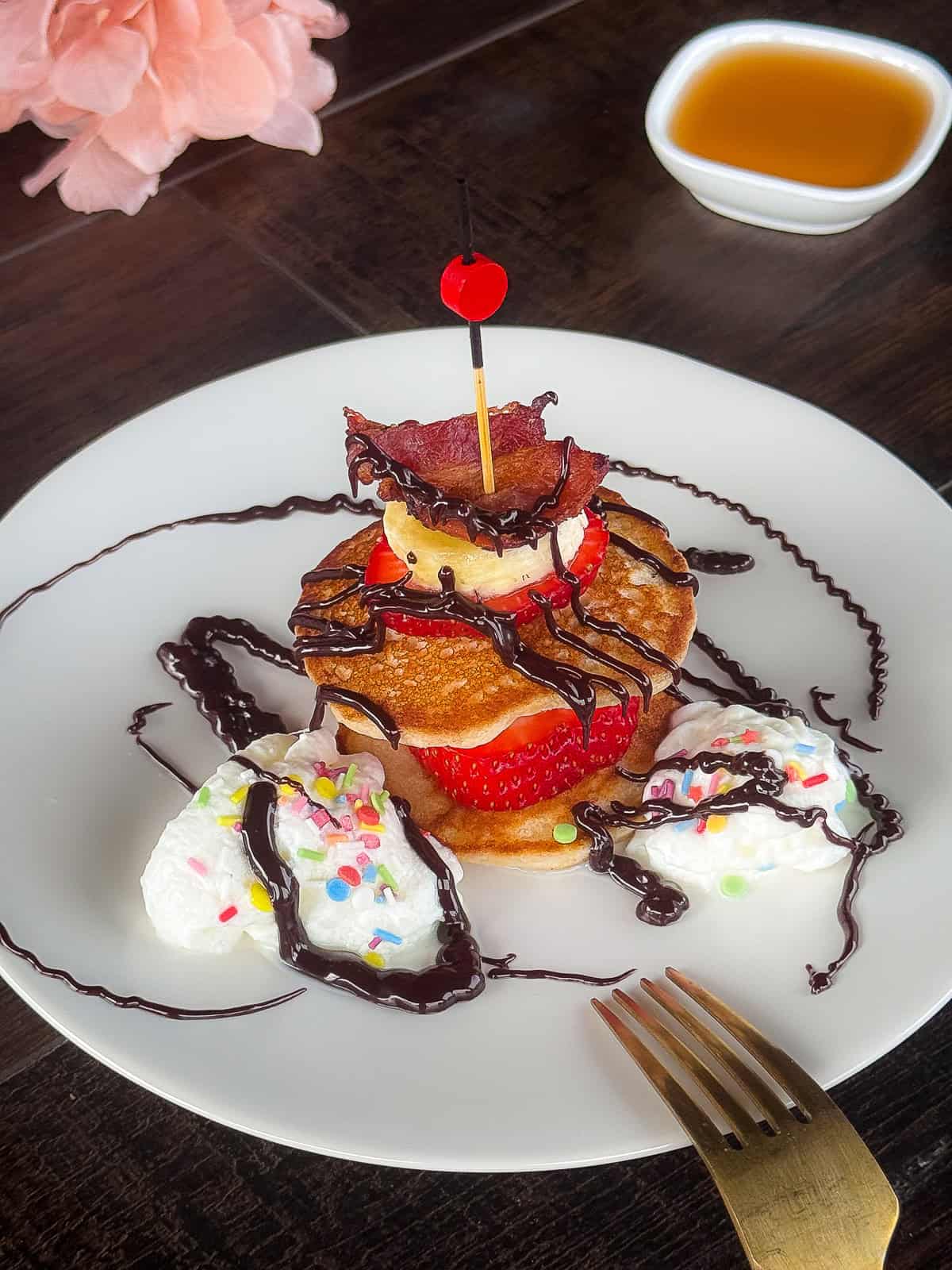 Mini Fruit Pancake Skewers cooked on a griddle